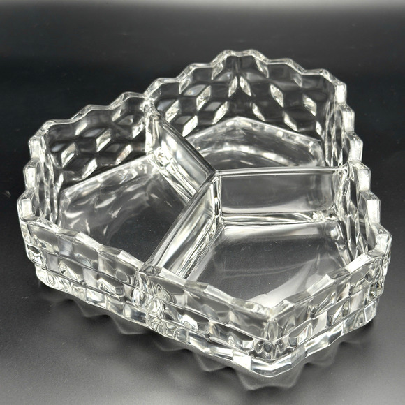 Vintage FOSTORIA AMERICAN Tray Dish Cubist Glass Divided Relish Boudoir Vanity - Picture 1 of 7